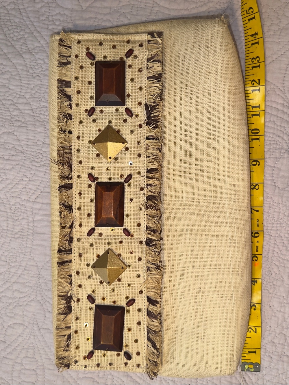 Banana Republic Beige Embellished Fringed Clutch